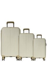 GRND 10728 PP CARMILLA- Büyük + Orta + Kabin Boy Valiz / Bavul Seti - Kemik/Şampanya