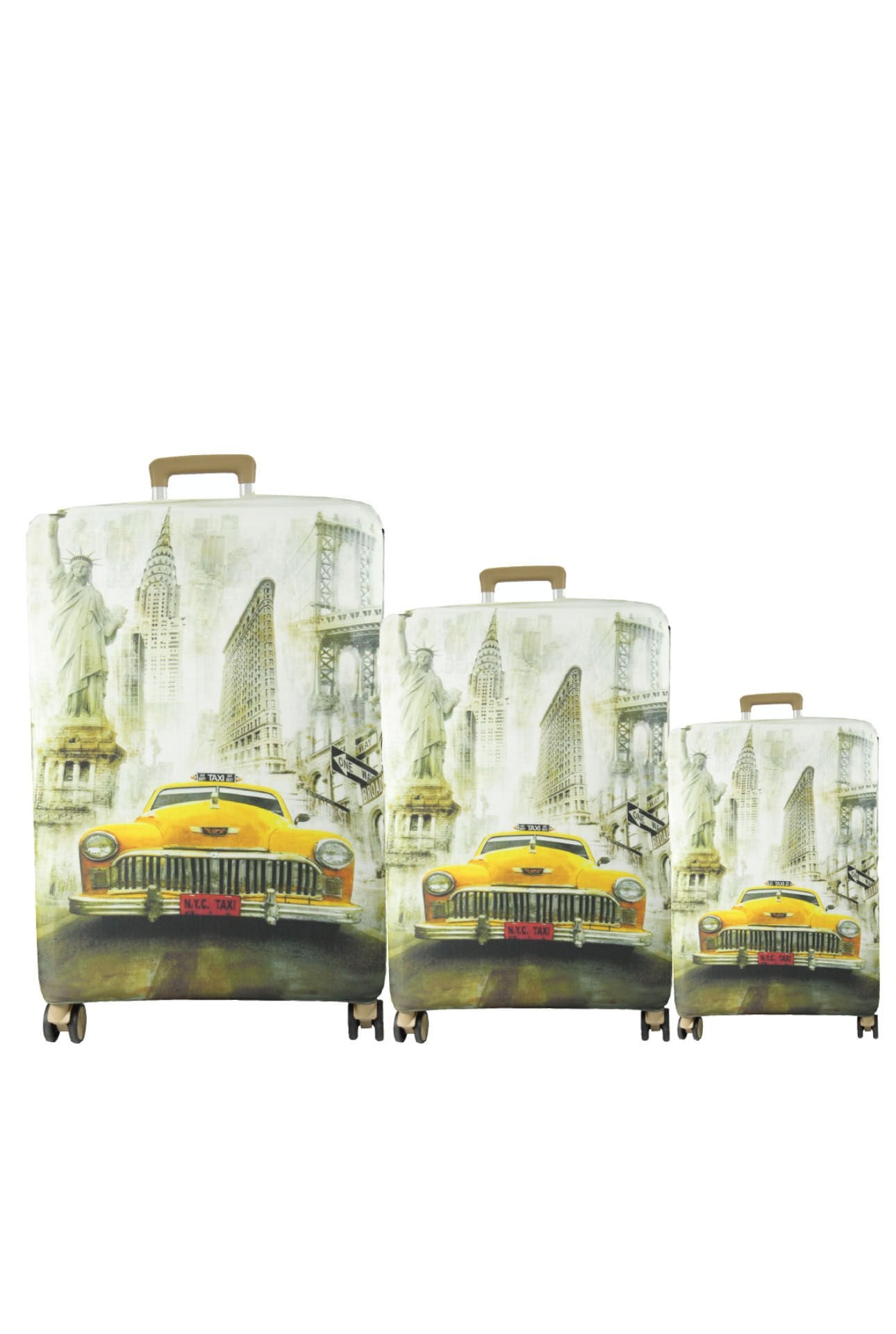 (My#146 NEWYORK TAXI) VALİZLER İÇİN KILIF SETİ (KABİN ORTA VE BÜYÜK)
