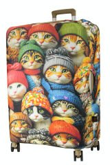 (My#147 Şapkalı Kedi) VALİZLER İÇİN KILIF SETİ (KABİN ORTA VE BÜYÜK)
