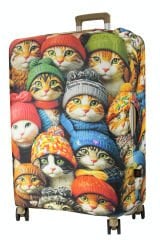 (My#147 Şapkalı Kedi) VALİZLER İÇİN KILIF SETİ (KABİN ORTA VE BÜYÜK)