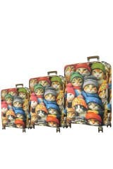 (My#147 Şapkalı Kedi) VALİZLER İÇİN KILIF SETİ (KABİN ORTA VE BÜYÜK)