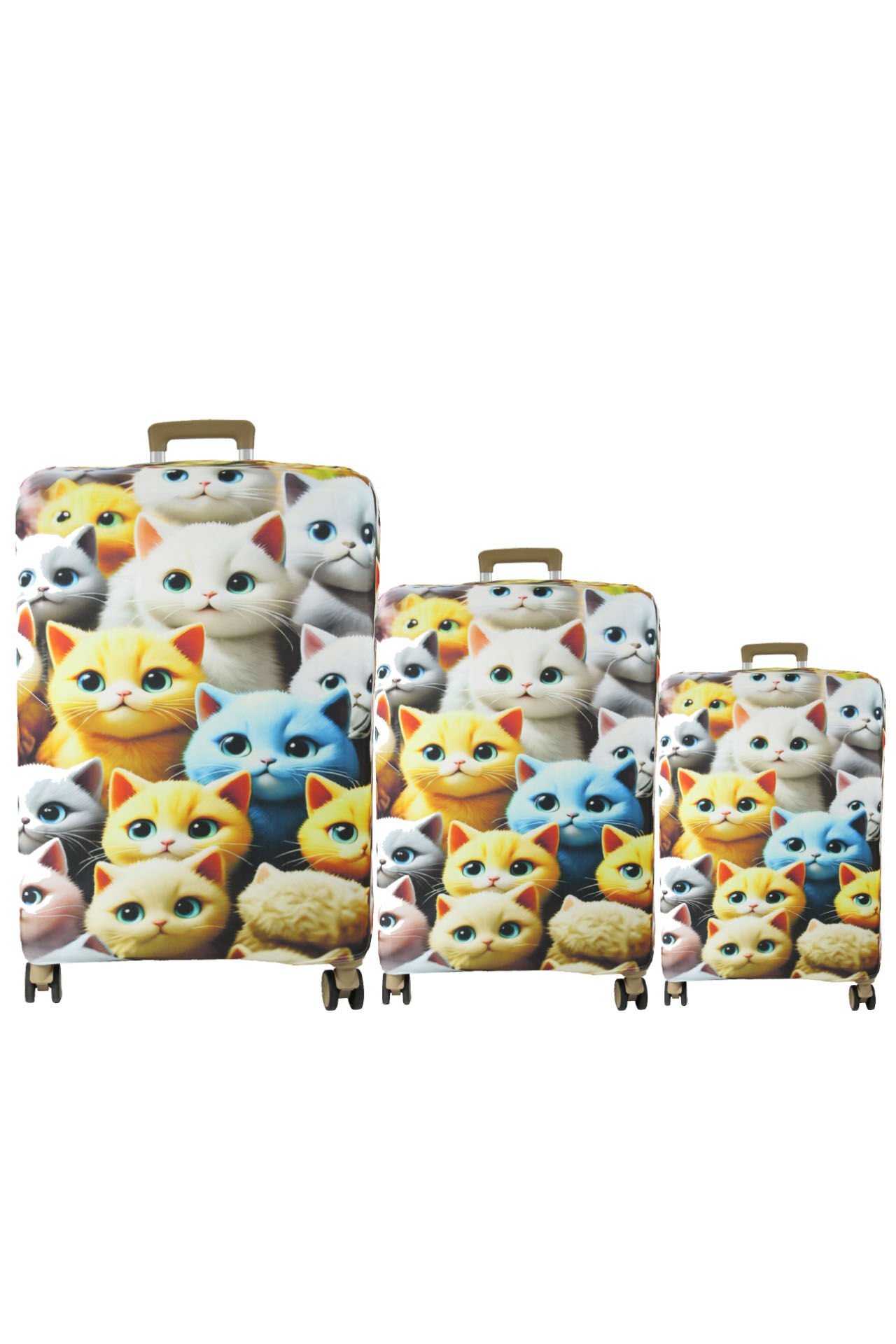 (My#148 Sevimli Kediler) VALİZLER İÇİN KILIF SETİ (KABİN ORTA VE BÜYÜK)