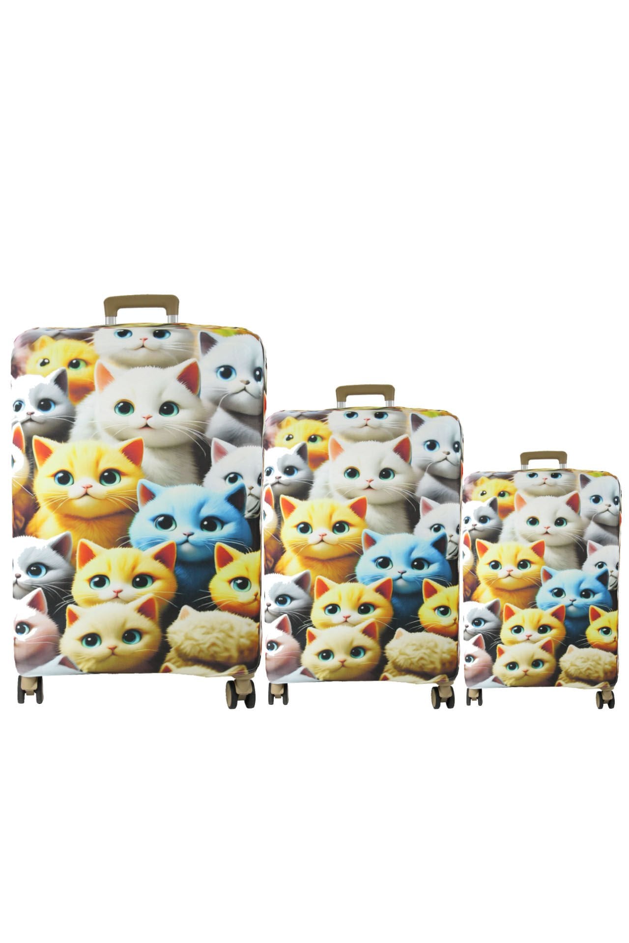 (My#148 Sevimli Kediler) VALİZLER İÇİN KILIF SETİ (KABİN ORTA VE BÜYÜK)