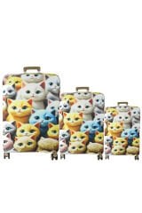 (My#148 Sevimli Kediler) VALİZLER İÇİN KILIF SETİ (KABİN ORTA VE BÜYÜK)