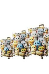 (My#148 Sevimli Kediler) VALİZLER İÇİN KILIF SETİ (KABİN ORTA VE BÜYÜK)