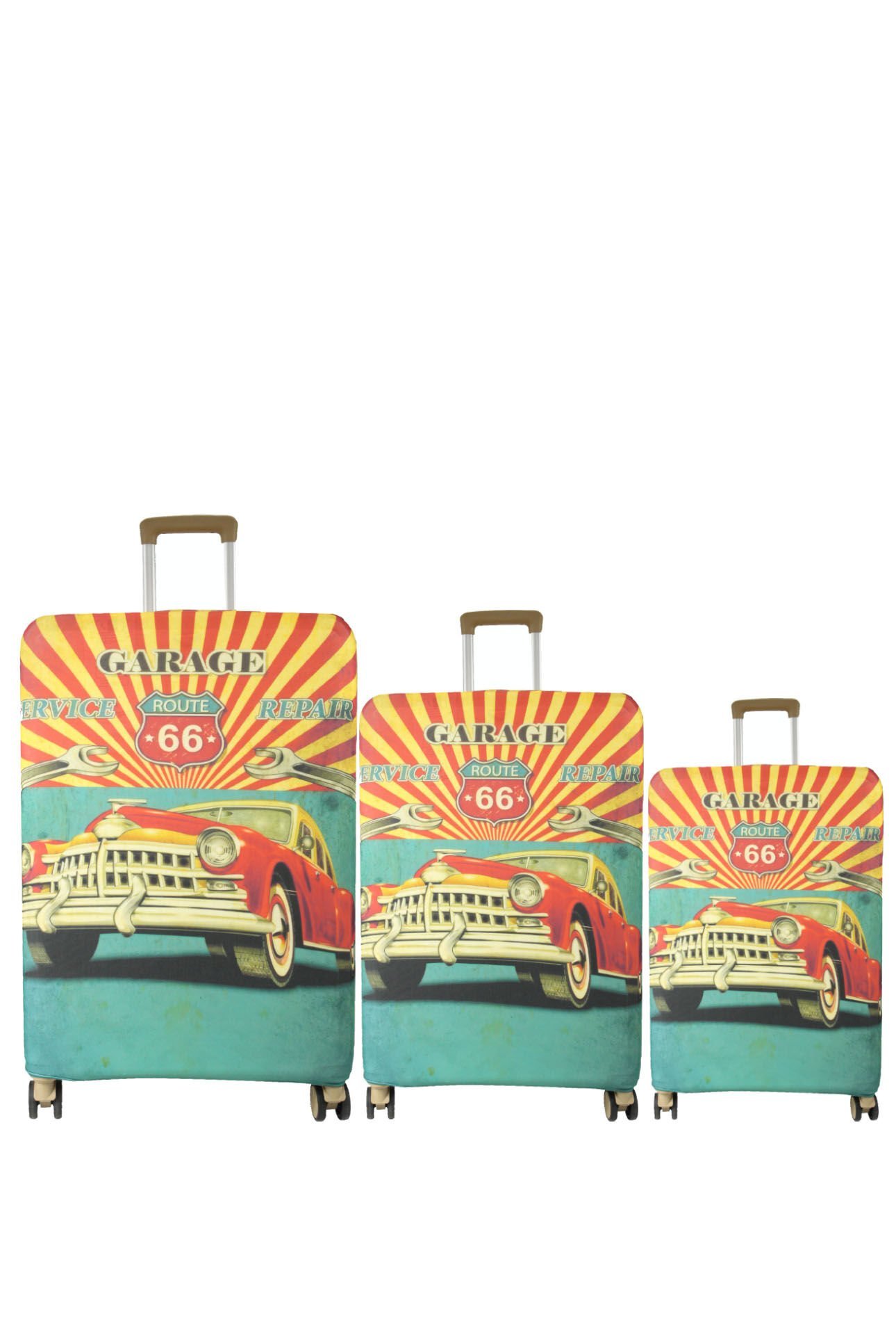 (My#155 Route 66) VALİZLER İÇİN KILIF SETİ (KABİN ORTA VE BÜYÜK)