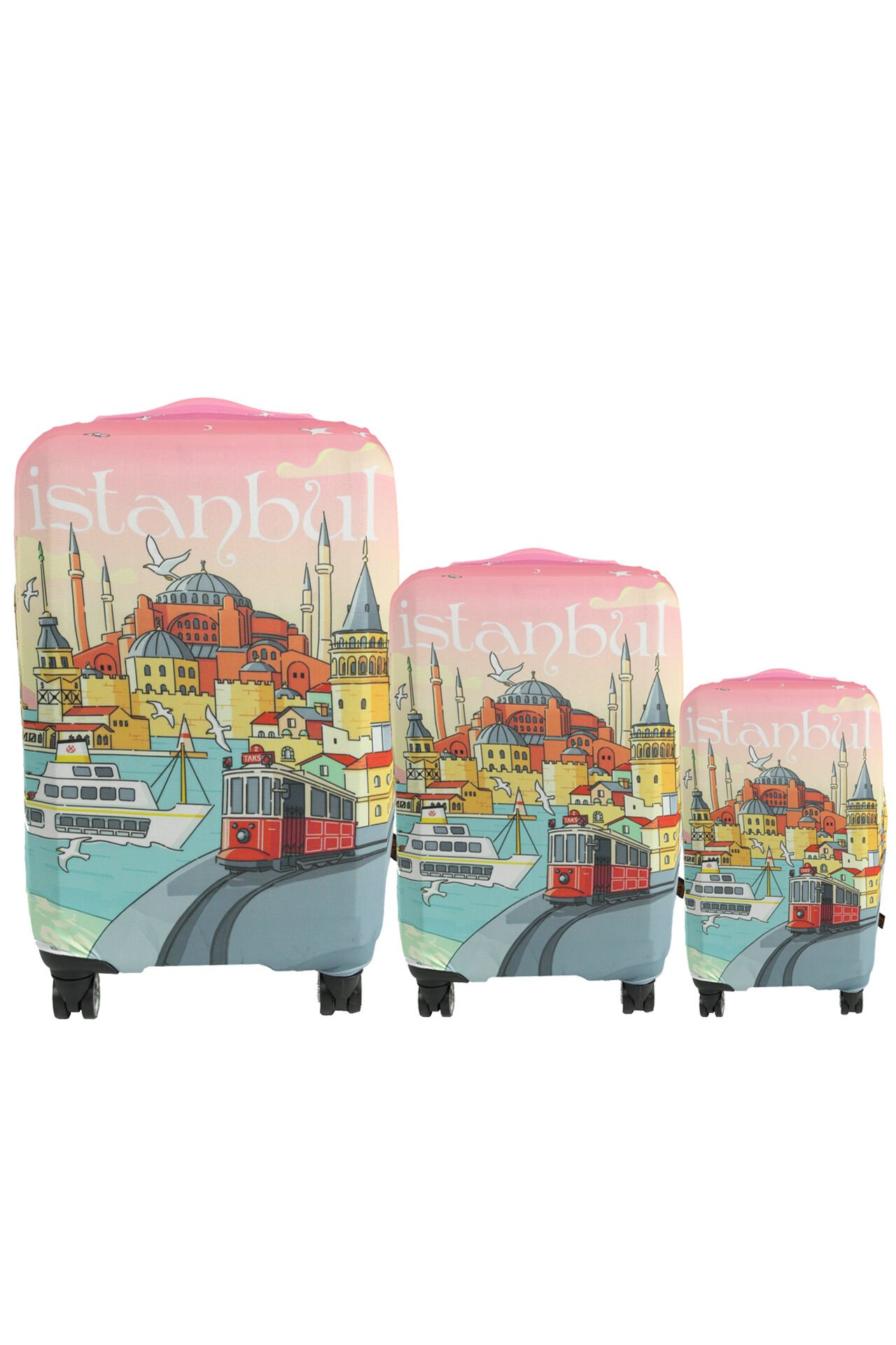 (My#115 İstanbul 1) VALİZLER İÇİN KILIF SETİ (KABİN ORTA VE BÜYÜK)