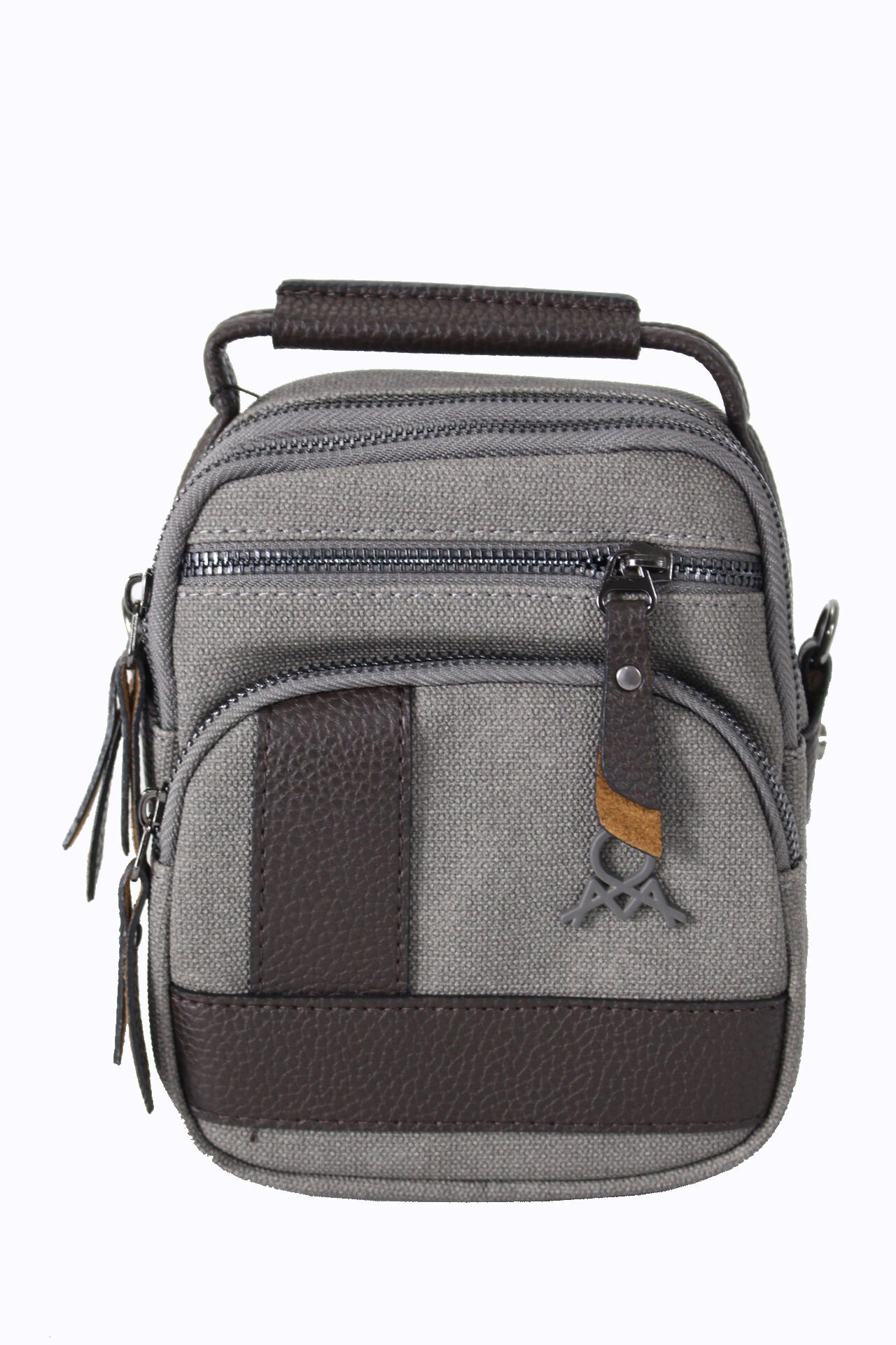 M 413 Mega Bag Erkek Omuz Askılı Portföy Çanta, El Çantası Gri-Kahve