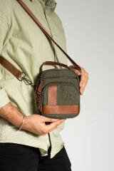 M 413 Mega Bag Erkek Omuz Askılı Portföy Çanta, El Çantası Yeşil-Taba