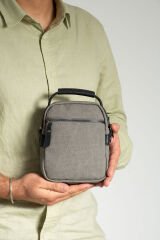 M 413 Mega Bag Erkek Omuz Askılı Portföy Çanta, El Çantası Gri-Siyah