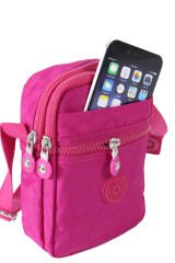 M 227 Mega Bag Krinkıl Kumaş Unisex Küçük Omuz Çantası, Telefonluk Pembe