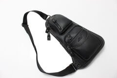 Adm Tr0014 Suni Deri, Tek Omuz Askılı Sırt - Göğüs Çantası - Body Bag Siyah