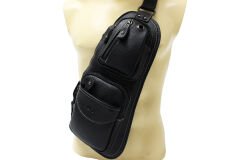 Adm Tr0014 Suni Deri, Tek Omuz Askılı Sırt - Göğüs Çantası - Body Bag Siyah