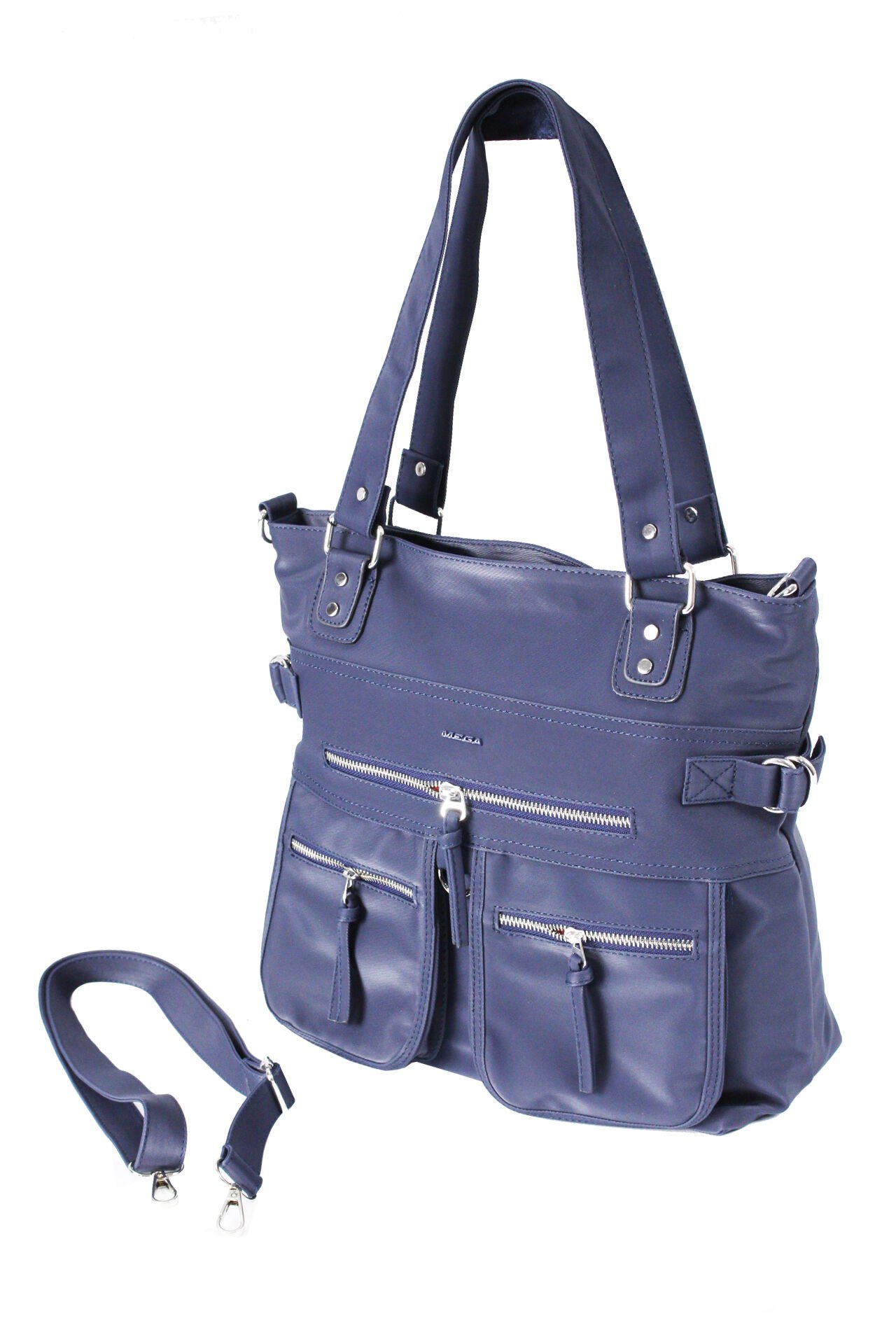 M 525 Mega Bag Saten Deri Kadın El, Kol, Omuz Çantası Lacivert