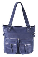 M 525 Mega Bag Saten Deri Kadın El, Kol, Omuz Çantası Lacivert