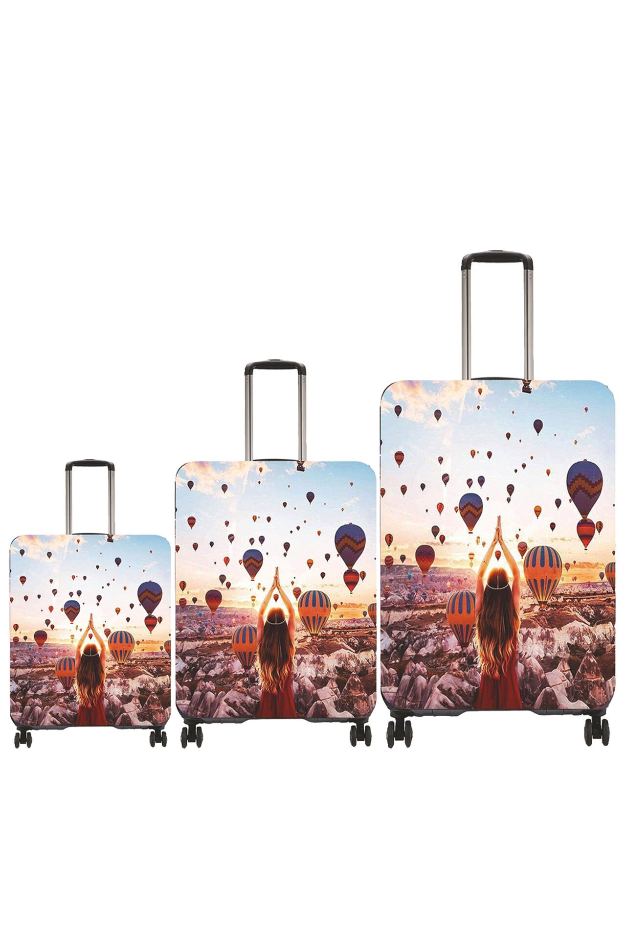 My 72 Kapadokya 2 VALİZ KILIFI / BAVUL KORUYUCU ÖRTÜSÜ Büyük, Orta, Kabin Boy Set