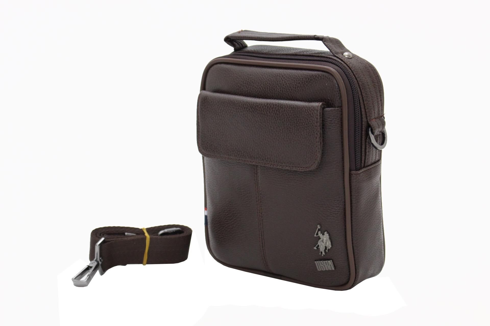 Plevr 6756 Us Polo Suni Deri Omuz Askılı, Kulplu Portföy Çanta Kahverengi