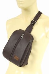 Lizy 1061 Suni Deri Unisex Body Bag, Omuz Çantası Kahve