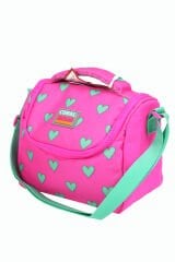 CH 23113 Pembe Yeşil Kalpli - 3' Lü Okul Çantası Seti - Sırt Ve Beslenme Çantası + Kalemlik
