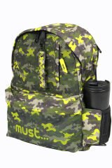 MUST 584614 Kamuflaj Çift Cepli İlkokul Sırt Çantası-Haki / Neon Yeşil
