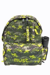 MUST 584614 Kamuflaj Çift Cepli İlkokul Sırt Çantası-Haki / Neon Yeşil