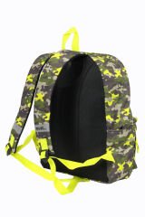 MUST 584614 Kamuflaj Çift Cepli İlkokul Sırt Çantası-Haki / Neon Yeşil