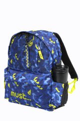MUST 584613 Kamuflaj Çift Cepli İlkokul Sırt Çantası-Mavi / Neon Yeşil