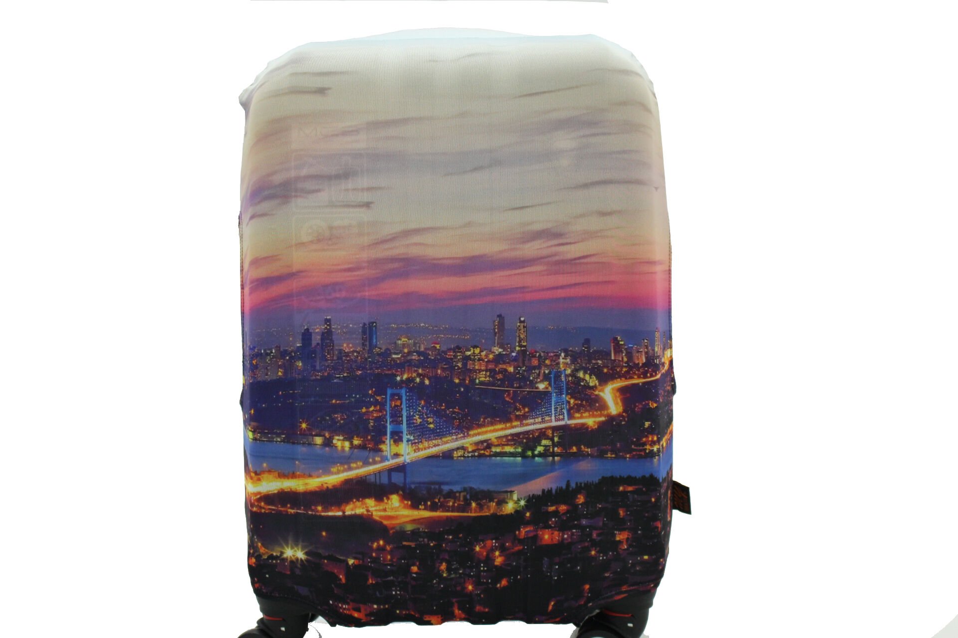 (My#61 Köprü) VALİZ İÇİN KILIF Gri - Pembe - Kabin Boy