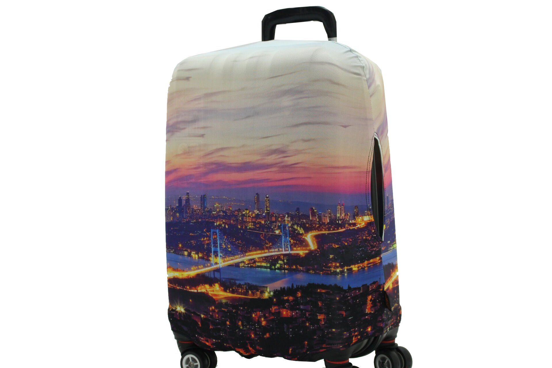 (My#61 Köprü) VALİZ İÇİN KILIF Gri - Pembe - Büyük Boy