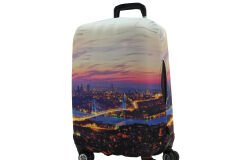 (My#61 Köprü) VALİZ İÇİN KILIF Gri - Pembe - Büyük Boy