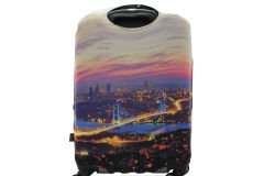 (My#61 Köprü) VALİZ İÇİN KILIF Gri - Pembe - Büyük Boy