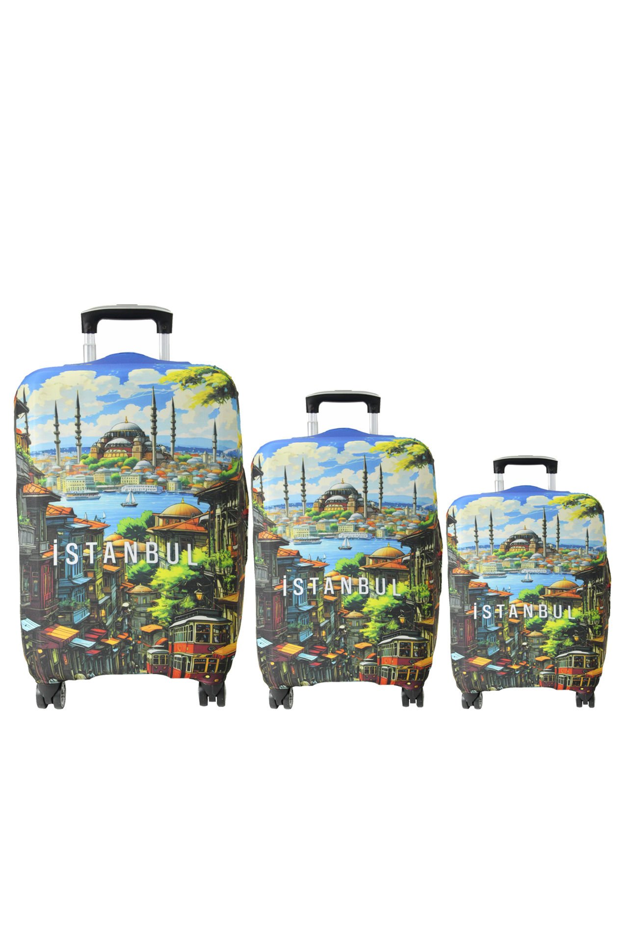 (My#118 İstanbul 2) VALİZLER İÇİN KILIF SETİ (KABİN ORTA VE BÜYÜK)