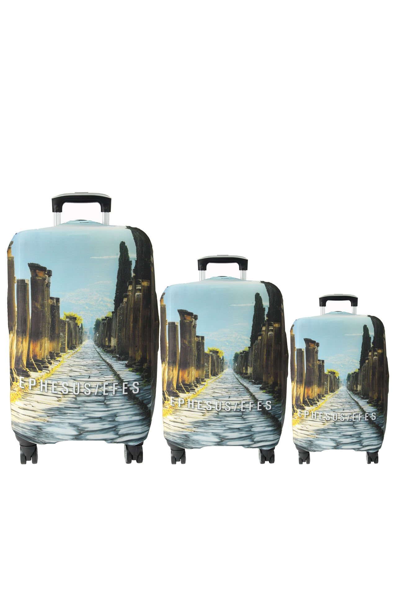 (My#117 Efes / Ephesus) VALİZLER İÇİN KILIF SETİ (KABİN ORTA VE BÜYÜK)