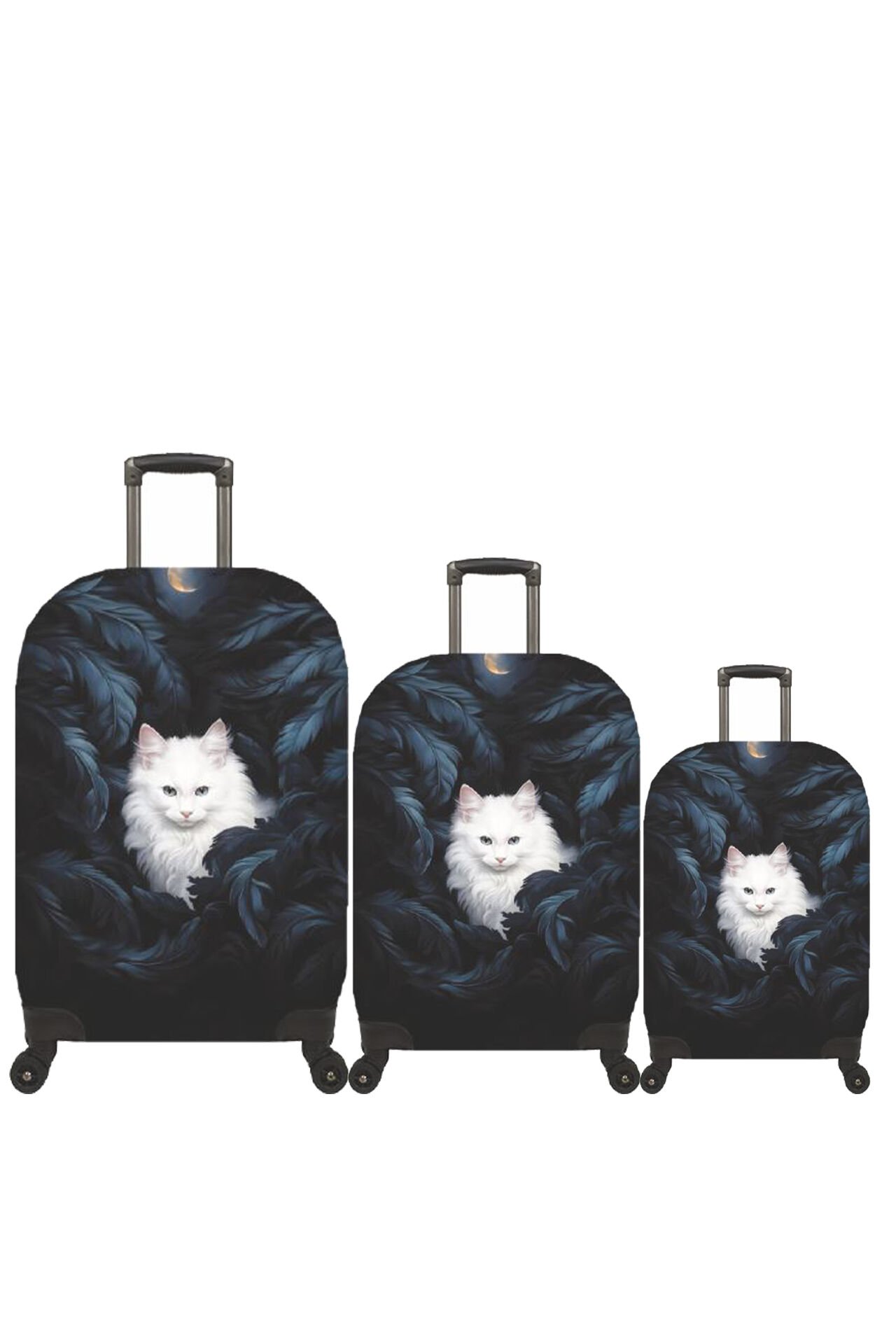 (My#85 Kedi Kara Tüy) VALİZLER İÇİN KILIF SETİ (KABİN ORTA VE BÜYÜK)