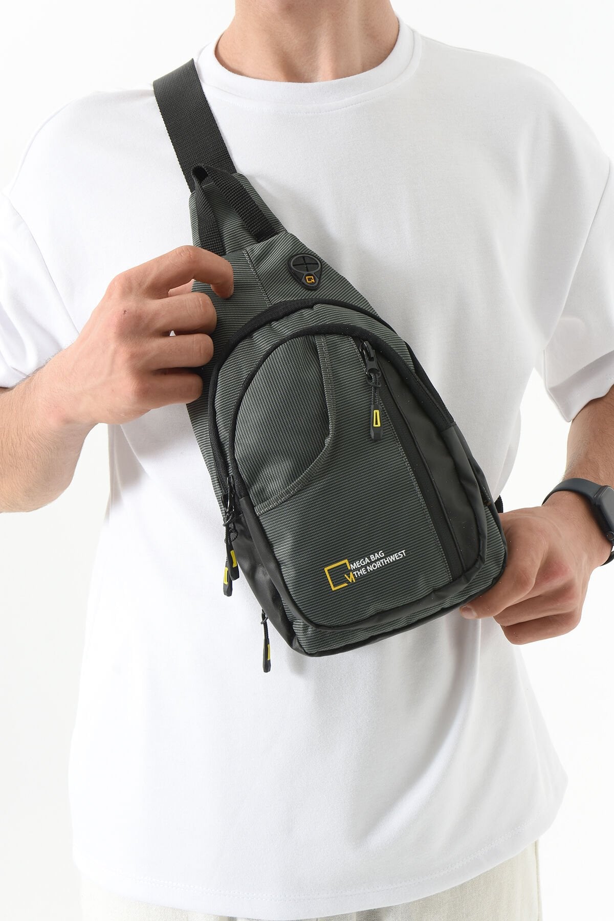 M 1021 Mega Bag Unisex Göğüs Çapraz Çanta, Body Bag Gri