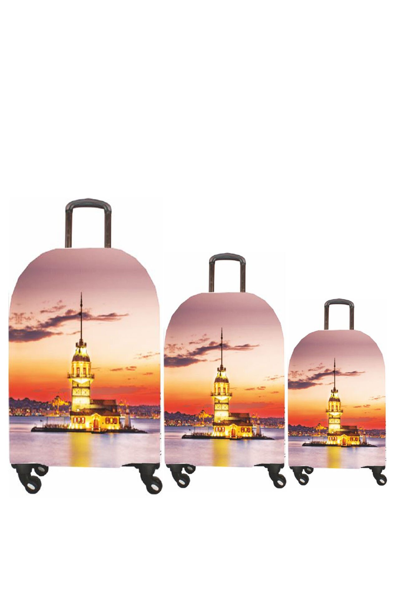 (My#34 Kız Kulesi) VALİZLER İÇİN KILIF SETİ (KABİN ORTA VE BÜYÜK)