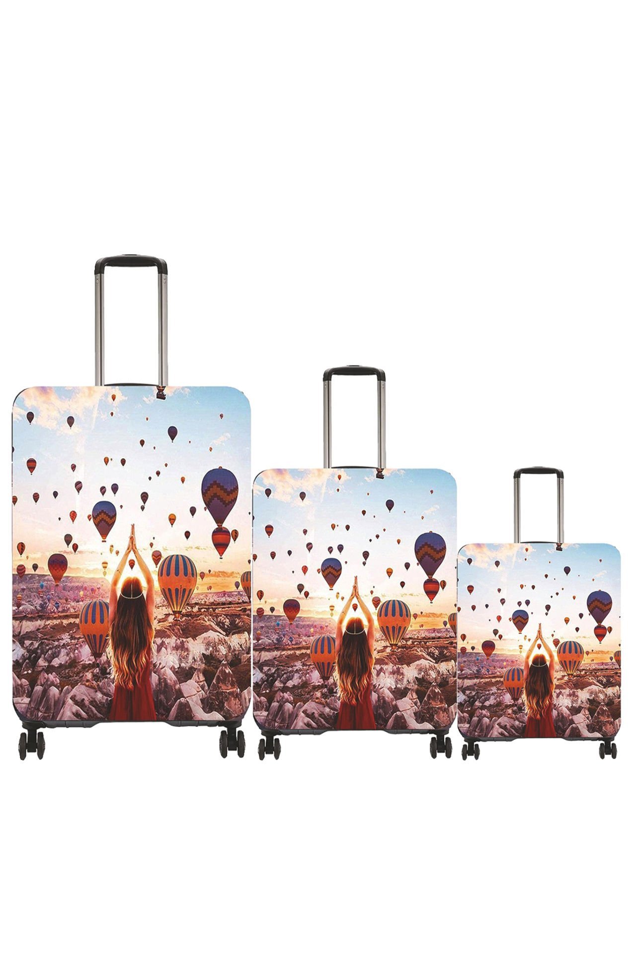 (My#72 Kapadokya) VALİZLER İÇİN KILIF SETİ (KABİN ORTA VE BÜYÜK)