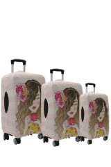 My 67 Kahve İçen Kız VALİZ KILIFI / BAVUL KORUYUCU ÖRTÜSÜ Büyük, Orta, Kabin Boy Set