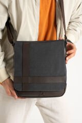 M 417 Mega Bag Unısex Kanvas Postacı Çantası Askılı Çanta Omuz Çanta Gri-Siyah