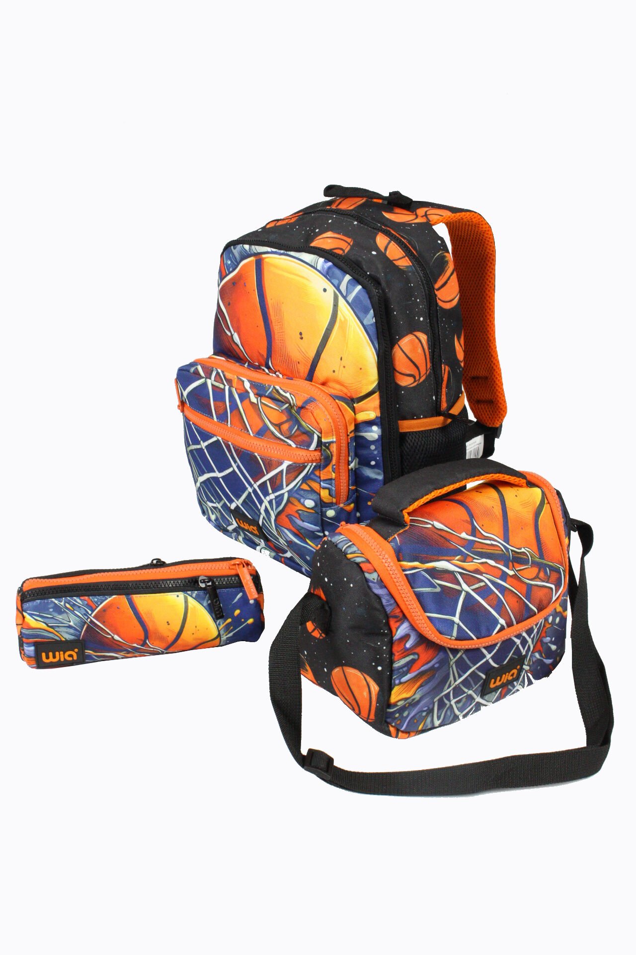 WIA SW030 Basketbol - 3' Lü Okul Çantası Seti - Sırt Ve Beslenme Çantası + Kalemlik