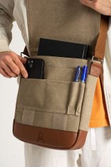 M 417 Mega Bag Unısex Kanvas Postacı Çantası Askılı Çanta Omuz Çanta Camel-Taba