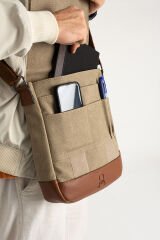 M 417 Mega Bag Unısex Kanvas Postacı Çantası Askılı Çanta Omuz Çanta Camel-Taba