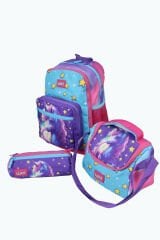 WIA SW019 Unicorn - 3' Lü Okul Çantası Seti - Sırt Ve Beslenme Çantası + Kalemlik