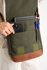 M 417 Mega Bag Unısex Kanvas Postacı Çantası Askılı Çanta Omuz Çanta Yeşil-Taba