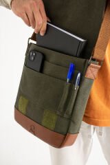 M 417 Mega Bag Unısex Kanvas Postacı Çantası Askılı Çanta Omuz Çanta Yeşil-Taba