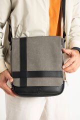 M 417 Mega Bag Unısex Kanvas Postacı Çantası Askılı Çanta Omuz Çanta Gri-Siyah