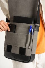 M 417 Mega Bag Unısex Kanvas Postacı Çantası Askılı Çanta Omuz Çanta Gri-Siyah