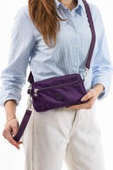 M 231 Mega Bag Krinkıl Kumaş Unisex El Omuz Çantası, Telefonluk (yatay), Clutch Mor