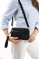 M 231 Mega Bag Krinkıl Kumaş Unisex El Omuz Çantası, Telefonluk (yatay), Clutch Siyah