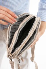 M 231 Mega Bag Krinkıl Kumaş Unisex El Omuz Çantası, Telefonluk (yatay), Clutch Krem